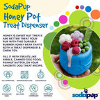 Yellow Honey Pot Dog Treat Dispenser by SodaPup, made of durable rubber, designed for enrichment and interactive play.