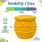 Yellow Honey Pot Dog eCup treat dispenser made of durable rubber by SodaPup, designed for enrichment and play.