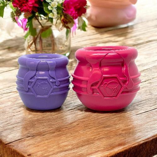 Yellow Honey Pot Dog eCup treat dispenser by SodaPup, durable rubber enrichment toy for dogs, USA made.
