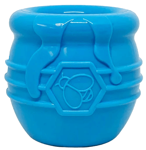 Yellow Honey Pot Dog Treat Dispenser by SodaPup, a durable rubber enrichment toy for dogs, USA made.