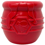 Yellow Honey Pot Dog Treat Dispenser by SodaPup, durable rubber toy for enrichment and play, USA made for dogs.