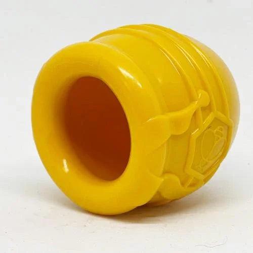 Yellow Honey Pot Dog eCup treat dispenser by SodaPup, durable rubber enrichment toy for dogs, made in the USA.