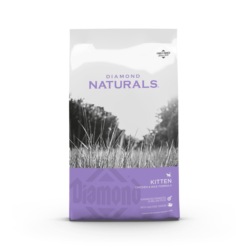 Bag of Diamond Naturals Kitten Chicken and Rice Dry Cat Food by The Family Pet, 6lb, shown in the image.
