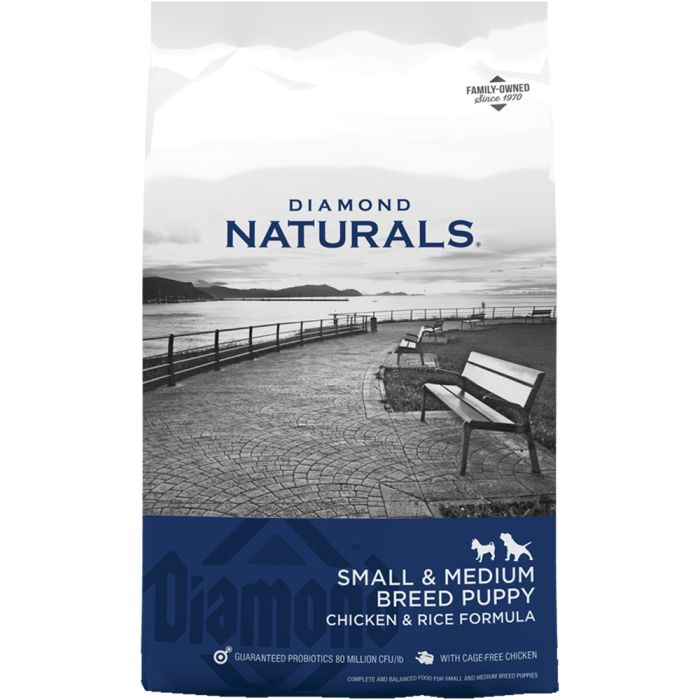 Diamond Naturals Small/Medium Breed Puppy Chicken and Rice Dry Dog Food in a 6lb bag, natural dog food for puppies.