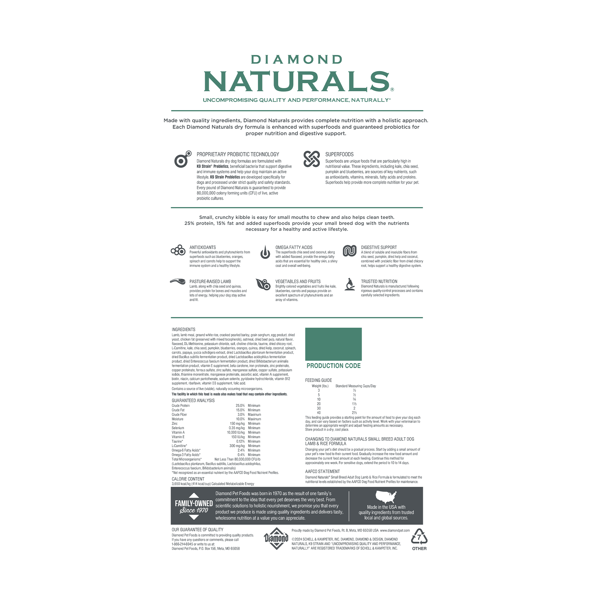 Diamond Naturals Small Breed Adult Dog Food with Lamb and Rice in a 6lb bag, ideal for small adult dogs.