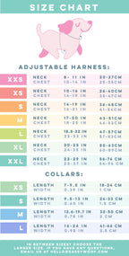 Set of four pet collars and harnesses for dogs in various sizes from Sassy Woof's My Melody™ collection, displayed in different colors.